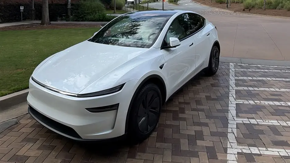 2026 Tesla Model Y Premium in Pearl White Multi-Coat — front angle